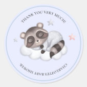 穏やかなアライグマ動物の少年の赤ちゃんシャワーありがとう ラウンドシール (正面)
