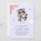 穏やかなアライグマ動物の青い赤ちゃんシャワー 招待状 (正面)