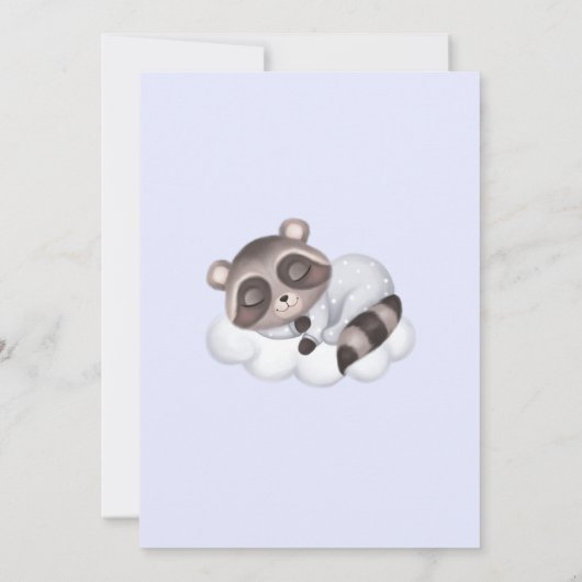穏やかなアライグマ動物の青い赤ちゃんシャワー 招待状 (裏面)