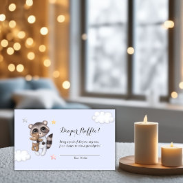 穏やかなアライグマ青の赤ちゃんシャワーおむつラッフル エンクロージャーカード