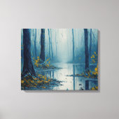 穏やかなウォーターズブルーフォレストポンドランドスケープ キャンバスプリント (正面)