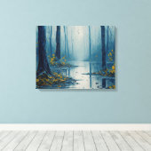 穏やかなウォーターズブルーフォレストポンドランドスケープ キャンバスプリント (インサイチュ (ウッドフロア))