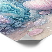 穏やかなウミガメとマーメイドウォールアート ポスター (角)