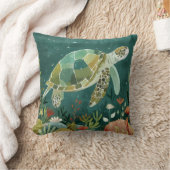 穏やかなウミガメ：水中オアシス クッション (ブランケット)