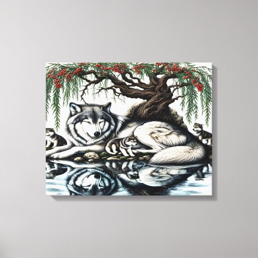 穏やかなウルフファミリーオアシスのアイドル自然20x16 キャンバスプリント (正面)