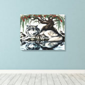 穏やかなウルフファミリーオアシスのアイドル自然20x16 キャンバスプリント (インサイチュ (ウッドフロア))