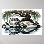 穏やかなウルフファミリーオアシスインアイディリック自然36x24 ポスター (正面)