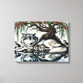穏やかなウルフファミリーオアシスインアイドル自然16x12 キャンバスプリント (正面)