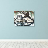 穏やかなウルフファミリーオアシスインアイドル自然16x12 キャンバスプリント (インサイチュ (ウッドフロア))