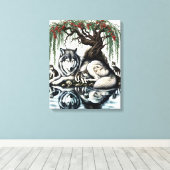 穏やかなウルフファミリーオアシスインアイドル自然16x20 キャンバスプリント (インサイチュ (ウッドフロア))