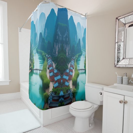 穏やかなエスケープ – カルスト・リバーセレニティ» シャワーカーテン (インサイチュ)