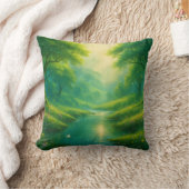 穏やかなエスケープ – 風光明媚な川とヒルズランドスケープ クッション (ブランケット)