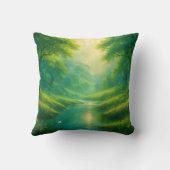 穏やかなエスケープ – 風光明媚な川とヒルズランドスケープ クッション (裏面)