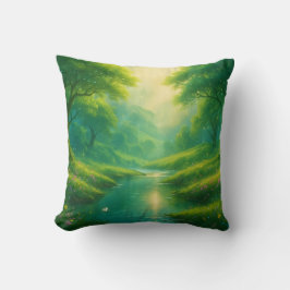 穏やかなエスケープ – 風光明媚な川とヒルズランドスケープ クッション