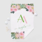 穏やかなエレガントピンクの花モノグラカスタムム ゴルフタオル (インサイチュ)