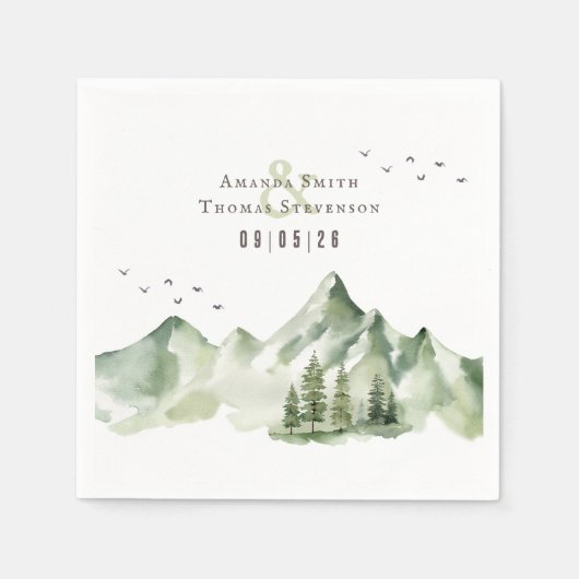 穏やかなエレガント緑の山の風景 スタンダードカクテルナプキン (正面)
