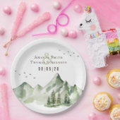 穏やかなエレガント緑の山の風景 ペーパープレート (パーティー)