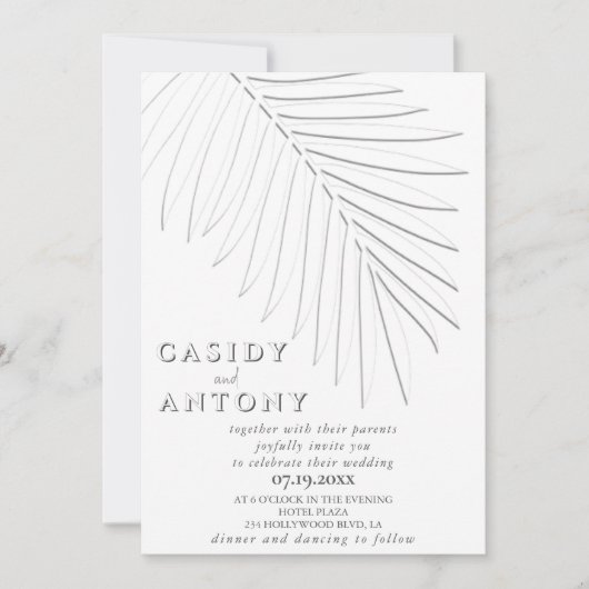 穏やかなエンボスのヤシの葉の熱帯性すべて1つ 招待状 (正面)