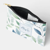 穏やかなオアシスウォーター葉カラーモノグラム&名前 アクセサリーポーチ (見開き)