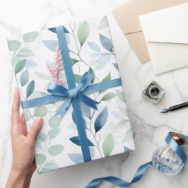 穏やかなオアシスウォーター葉カラーモノグラム&名前 ラッピングペーパー