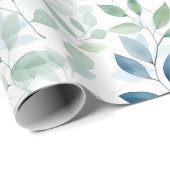 穏やかなオアシスウォーター葉カラーモノグラム&名前 ラッピングペーパー (ロールコーナー)