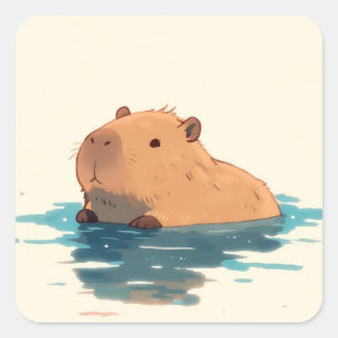 穏やかなカピバラの水中イラスト スクエアシール
