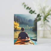 穏やかなカヤックシーン | Man in Kayak in Mountains ポストカード (スタンド正面)