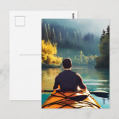 穏やかなカヤックシーン | Man in Kayak in Mountains ポストカード (正面/裏面)
