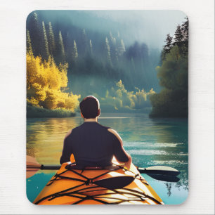 穏やかなカヤックシーン   Man in Kayak in Mountains マウスパッド
