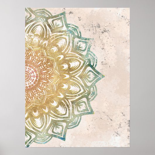 穏やかなカラフルと金ゴールドマンダラスピリチュアルウォールアート ポスター (正面)