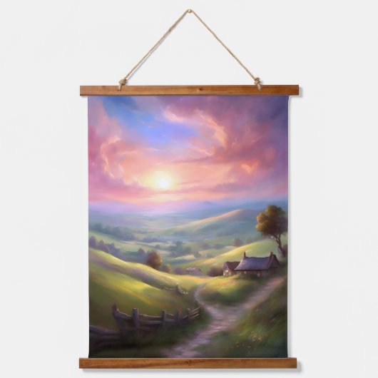穏やかなカントリーサイドサンライズ平和景観芸術 吊り下げ型タペストリー (正面)