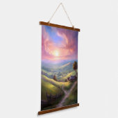 穏やかなカントリーサイドサンライズ平和景観芸術 吊り下げ型タペストリー (傾斜あり)