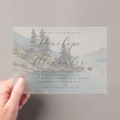 穏やかなグリーンの湖畔の風景 アクリル招待状 (インサイチュ (ポータブル))