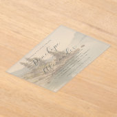 穏やかなグリーンの湖畔の風景 アクリル招待状 (レイダウン)