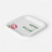 穏やかなグリーンの花模様 ペーパープレート (傾斜あり)