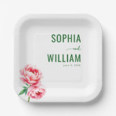 穏やかなグリーンの花模様 ペーパープレート (正面)