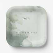 穏やかなグリーン水彩 ペーパープレート (正面)