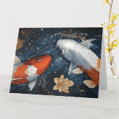 穏やかなコイ魚と蓮の花 カード (黄色い花)