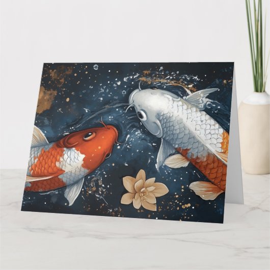 穏やかなコイ魚と蓮の花 カード (正面)