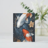 穏やかなコイ魚と蓮の花 ポストカード (スタンド正面)
