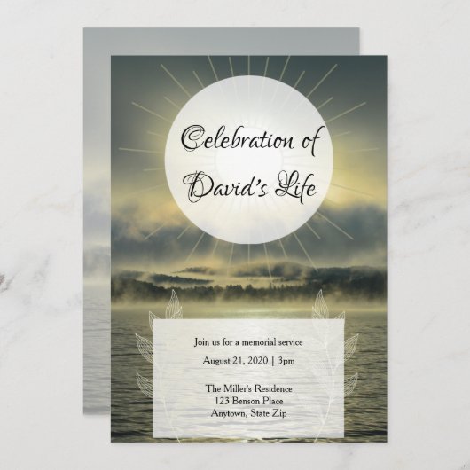 穏やかなサンライズメモリアルセレブレーションまたは宗教的 招待状 (正面/裏面)