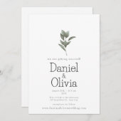 穏やかなシンプル：白と緑のフローラ結婚 招待状 (正面/裏面)