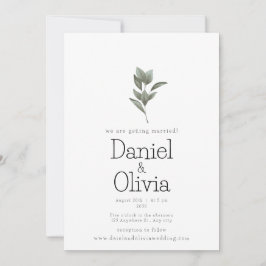穏やかなシンプル：白と緑のフローラ結婚 招待状