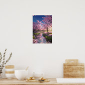 穏やかなストリームと桜ツリー ポスター (キッチン)