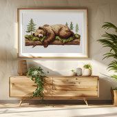 穏やかなスリーピングベアウッドランド子供部屋ウォールアート ポスター