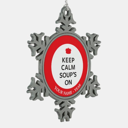 穏やかなスープを保存して下さい スノーフレークピューターオーナメント (左)