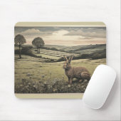 穏やかなセージ緑のプリントの田舎とウサギ マウスパッド (マウス)