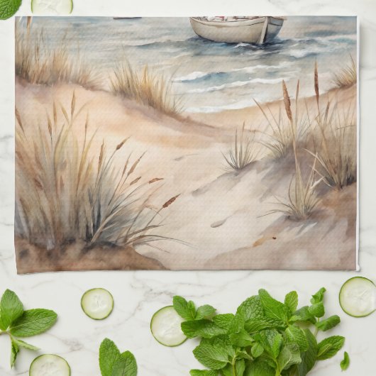 穏やかなセーリング水彩沿岸 キッチンタオル (折り畳み)