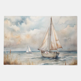 穏やかなセーリング水彩沿岸 ドアマット