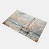 穏やかなセーリング水彩沿岸 ドアマット (アングル)